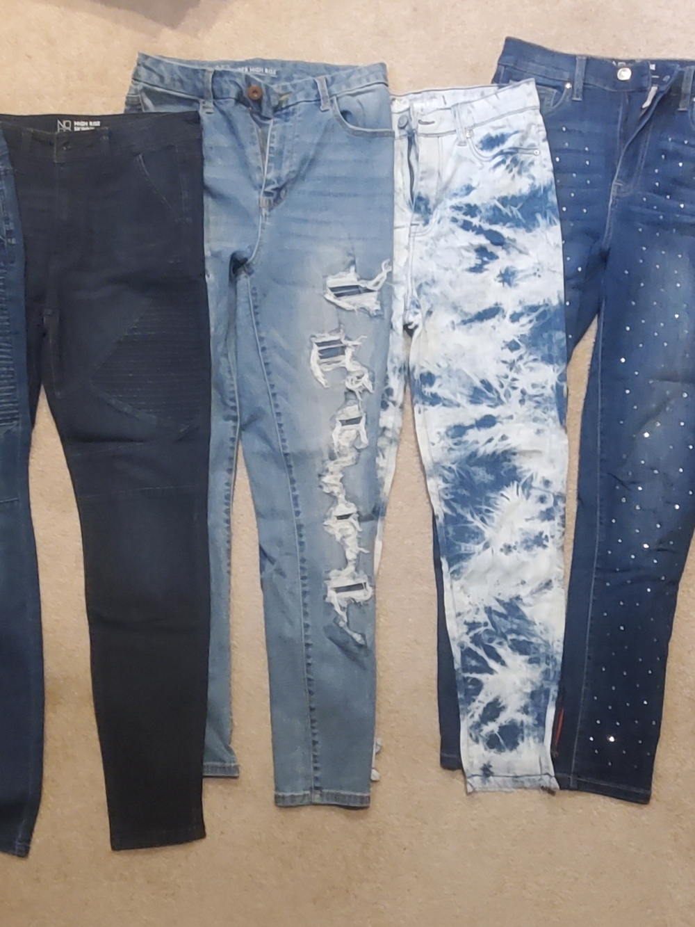 Women’s Blue Tie-Dye and Distressed High Rise Skinny Jeans - Multiple Styles